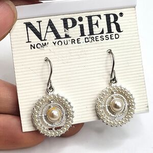 Napier Circular Simulated Pearl Silver tone Metal Alloy 1.25in